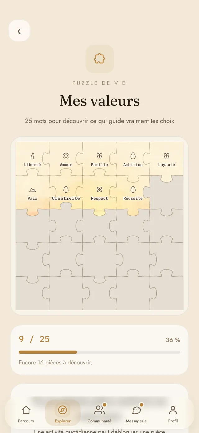 Le Puzzle de vie : neuf pièces sur vingt-cinq déjà découvertes.